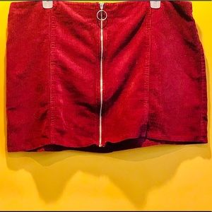 3X Dark Red Zip-Up Mini Skirt